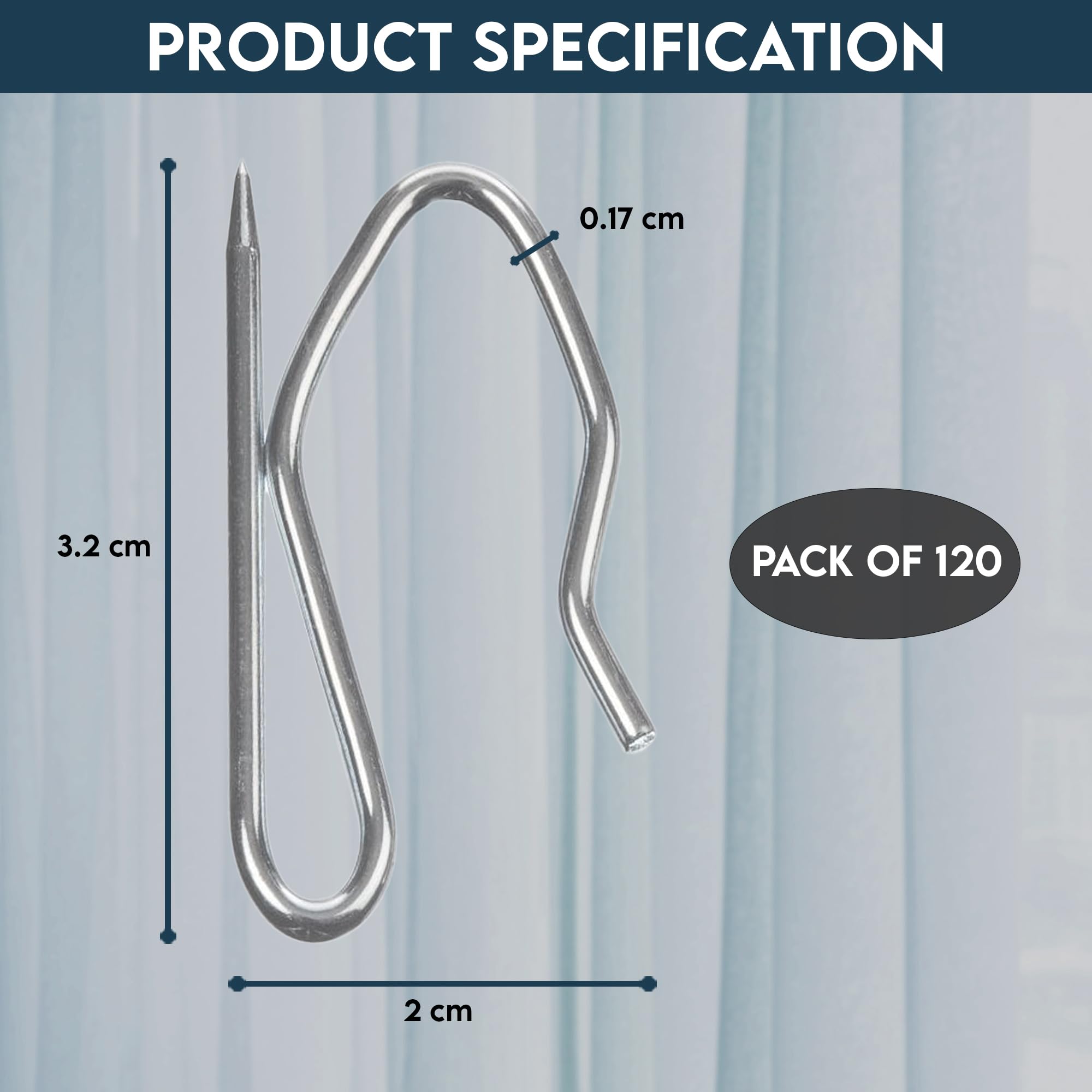 Yuhman 120 Pack Metal Curtain Hooks – 3.3cm x 2.1cm Stainless Steel Pinch Pleat Curtain Hooks & Heavy-Duty Pin Hook– Ideal for Windows Curtains