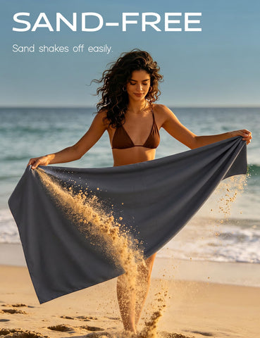 WATER TIME Beach Towel Sand-Free 3x Fast Dry Folds Small, Gray