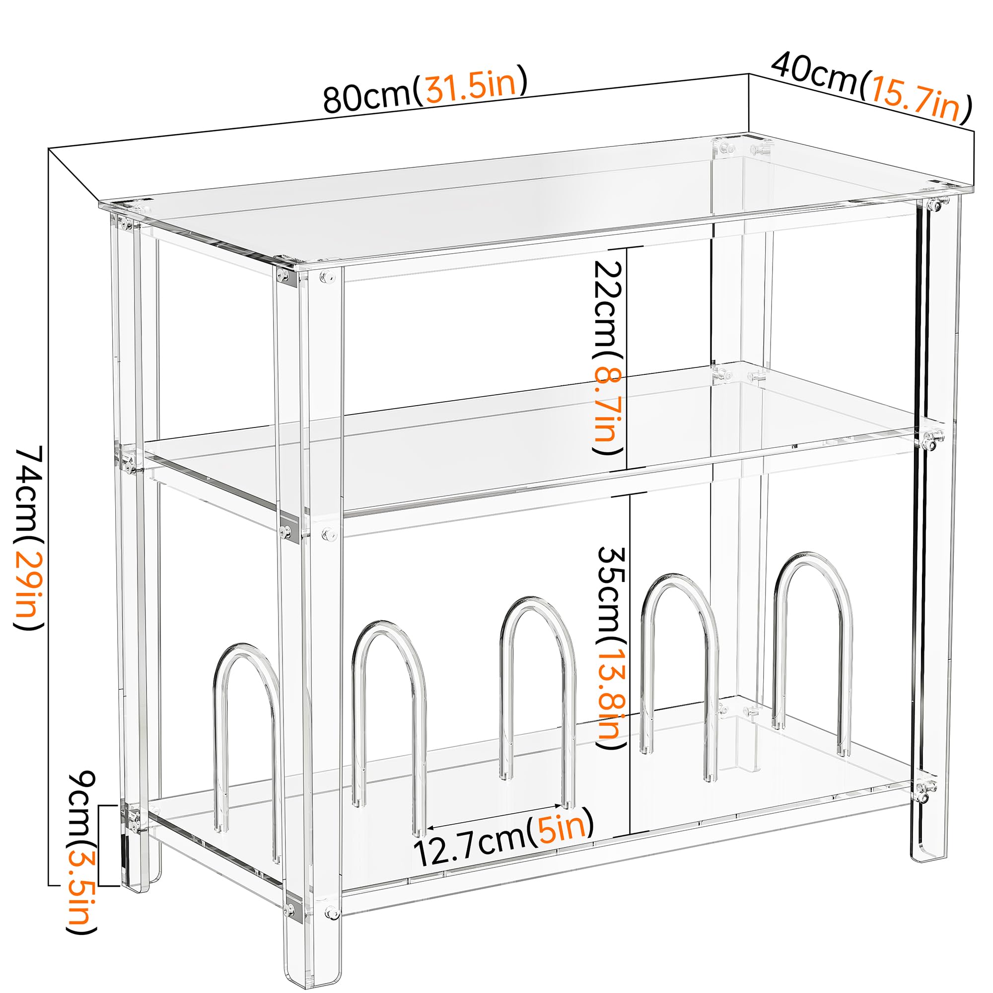 solaround Clear Acrylic Record Player Stand, with Vinyl Records Storage