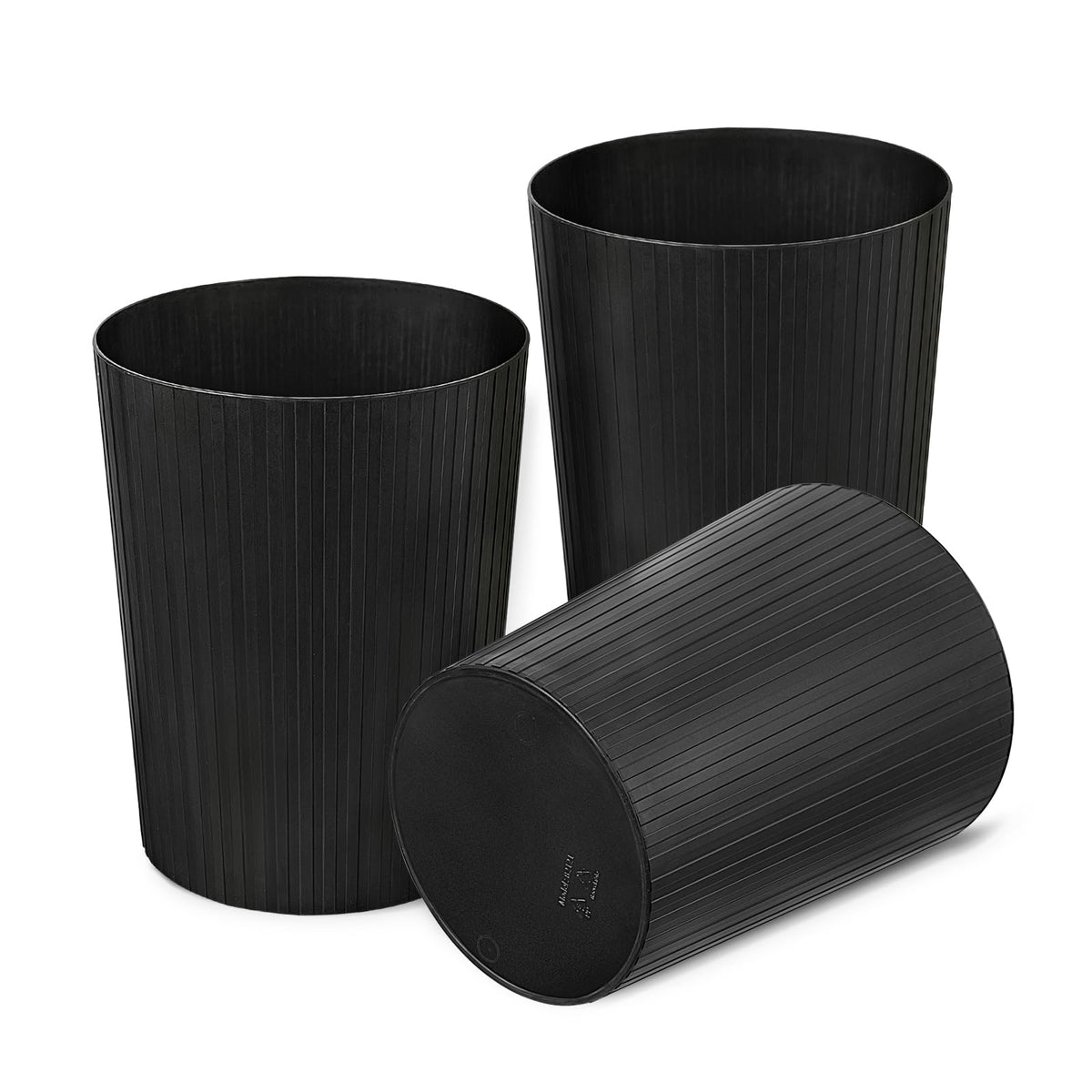Cetomo 7.2L*3 Plastic Waste Paper Bin, Trash Can, Small Bins, Bedroom Bin, Round Waste Basket with Solid Stripe for Kitchen Rooms, Nesting, Matte