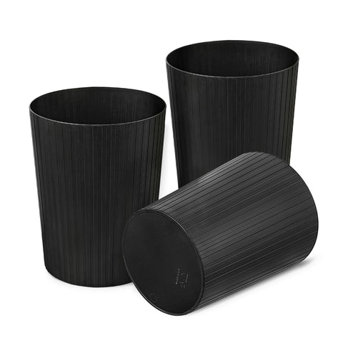 Cetomo 7.2L*3 Plastic Waste Paper Bin, Trash Can, Small Bins, Bedroom Bin, Round Waste Basket with Solid Stripe for Kitchen Rooms, Nesting, Matte
