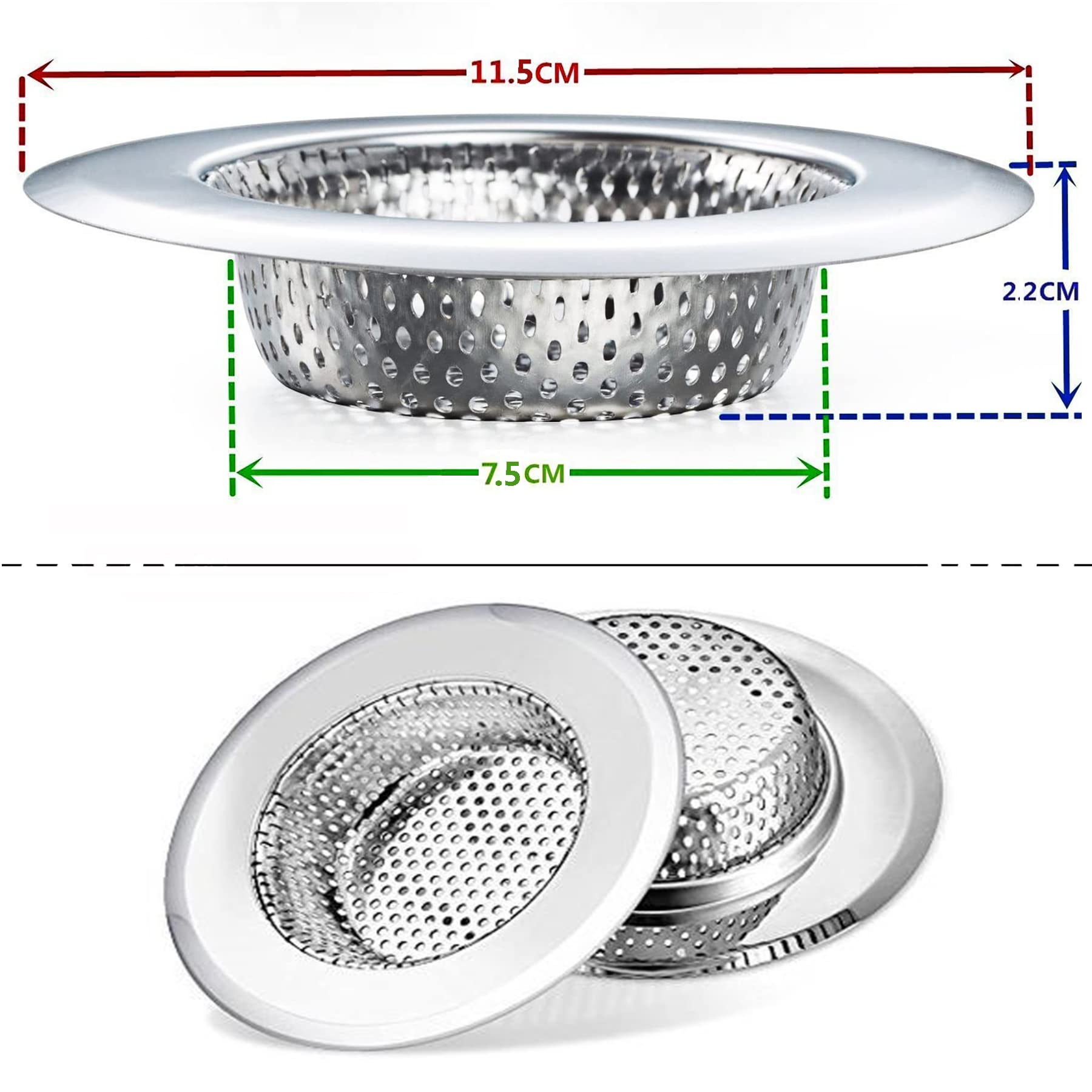 2 Pack Tomario Stainless Steel Kitchen Sink Strainer, Standard Sink Drain Protector Hair Catcher for Kitchen Bathroom Shower Kitchen Dishwasher Safe