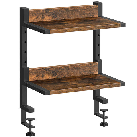 HOOBRO Clamp On Desk Shelf, 2-Tier Desktop Organizer, Space-Saving Desk Hutch with Adjustable Shelves, for Office, Study, Entertainment Accessories