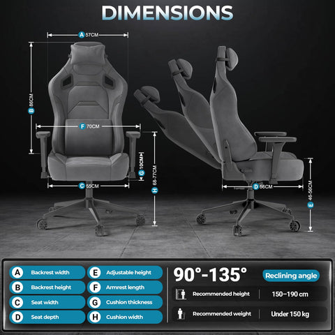 JUMMICO Suede Gaming Chair, Ergonomic Office Chair with 3D Armrests, Desk Chair with Wider Backrest for Gaming, Working, Study