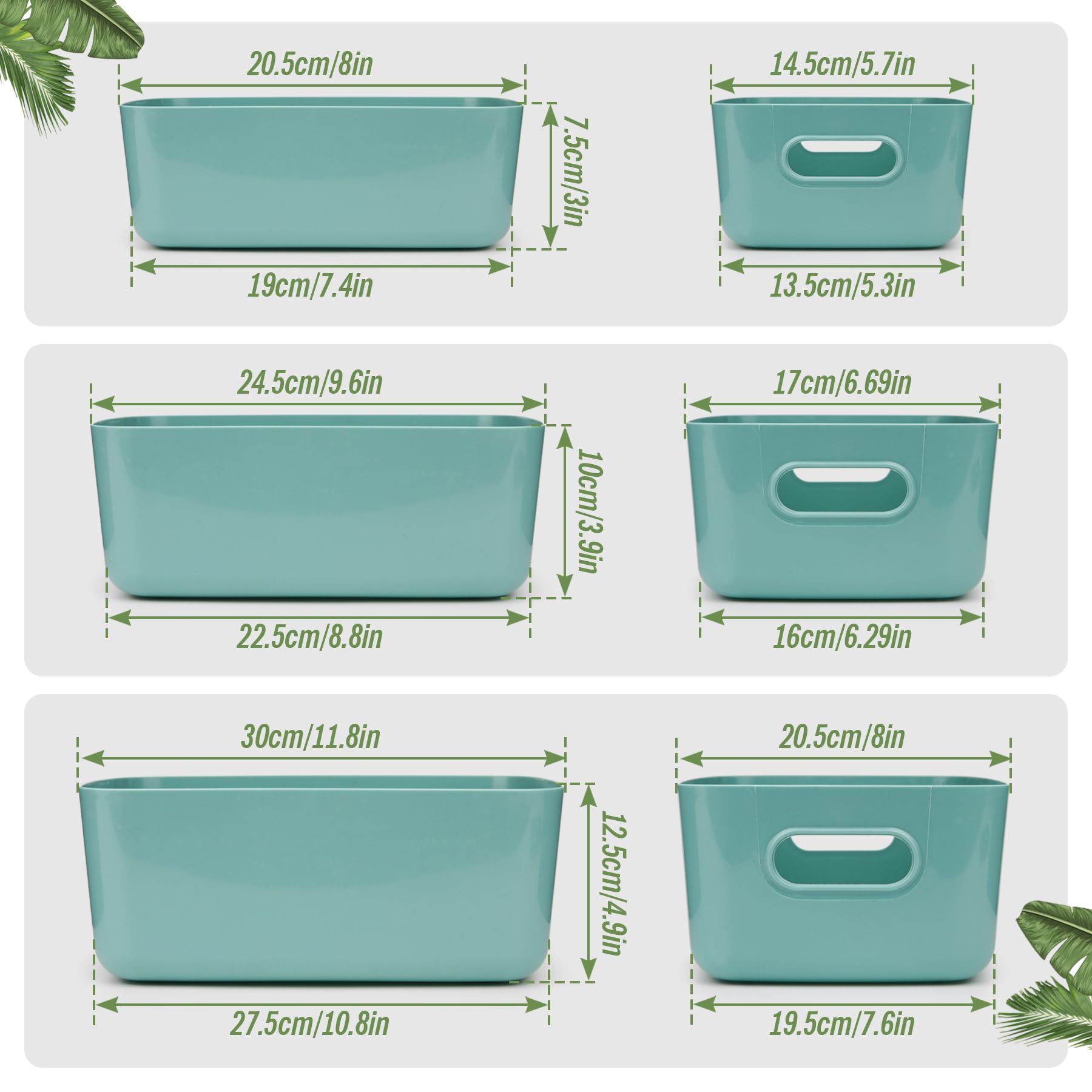 Vivikivi 6 Pcs Plastic Storage Boxes Storage Baskets of 3 Sizes