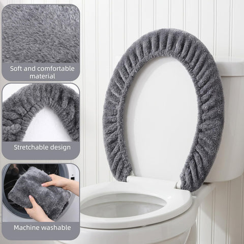 1 PCS Toilet Seat Lid Cover Microfiber Soft Velvet Toilet Cover Durable Adjustable Stretch Fuzzy Seat Covers with Elastic Bottom Absorbent Machine