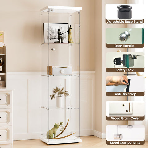 Beauty4U 4-Shelf Single Door Glass Display Cabinet, 163cm Tall, White