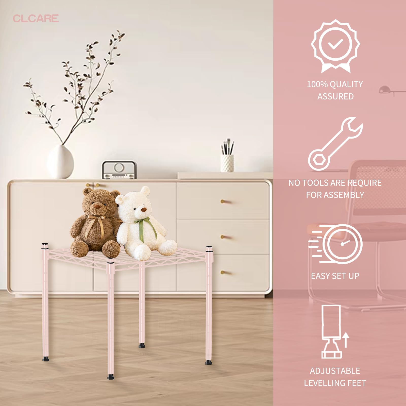 CLCARE Stacking Shelf Adjustable, Stackable & Expandable, Heavy Duty Storage Shelving Unit, Cabinet Organizer Shelf (Pink,1-Tier)