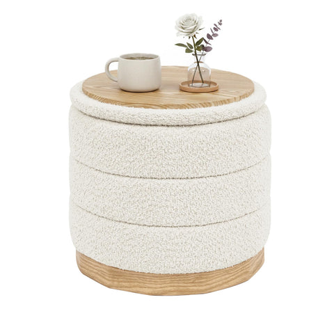 Bonlife Round Chenille Storage Ottoman, Folding Footstool with Table Top, 39X39X37cm, Load Capacity 120kg
