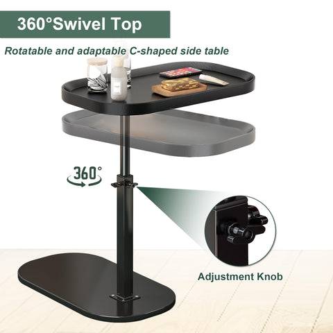 liameya C Shaped Side Table Adjustable Height, 360°Swivel Sofa Table that Slide Under, Modern Small Coffee Table for Couch/Bed/Bathtub