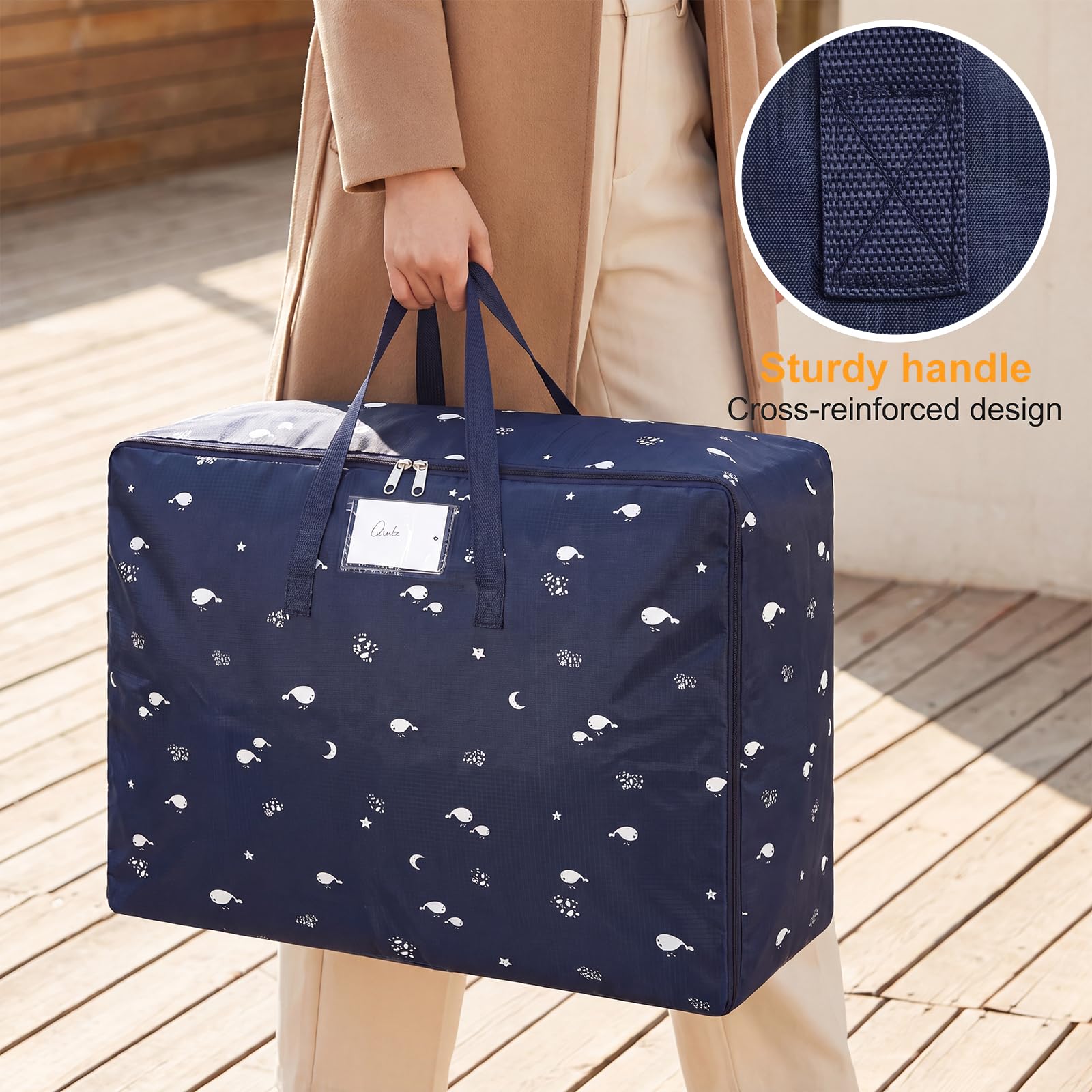 2 Pcs 105L Large Moving Bags Oxford Fabric Storage Bags with Zips, Blue