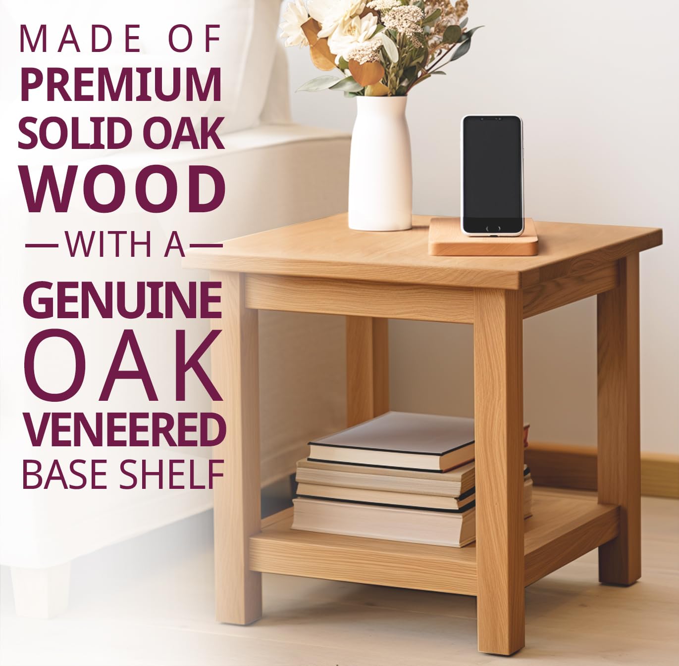 Hallowood Furniture Waverly Oak Small Table, Light Oak Side Table Set of 2, Console Table, Solid Wooden Coffee Table for Living Room, Bedside Table