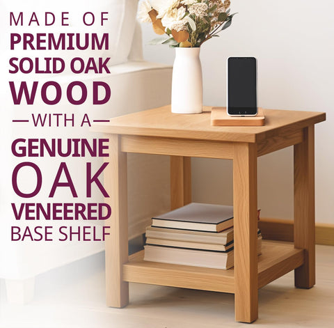 Hallowood Furniture Waverly Oak Small Table, Light Oak Side Table Set of 2, Console Table, Solid Wooden Coffee Table for Living Room, Bedside Table