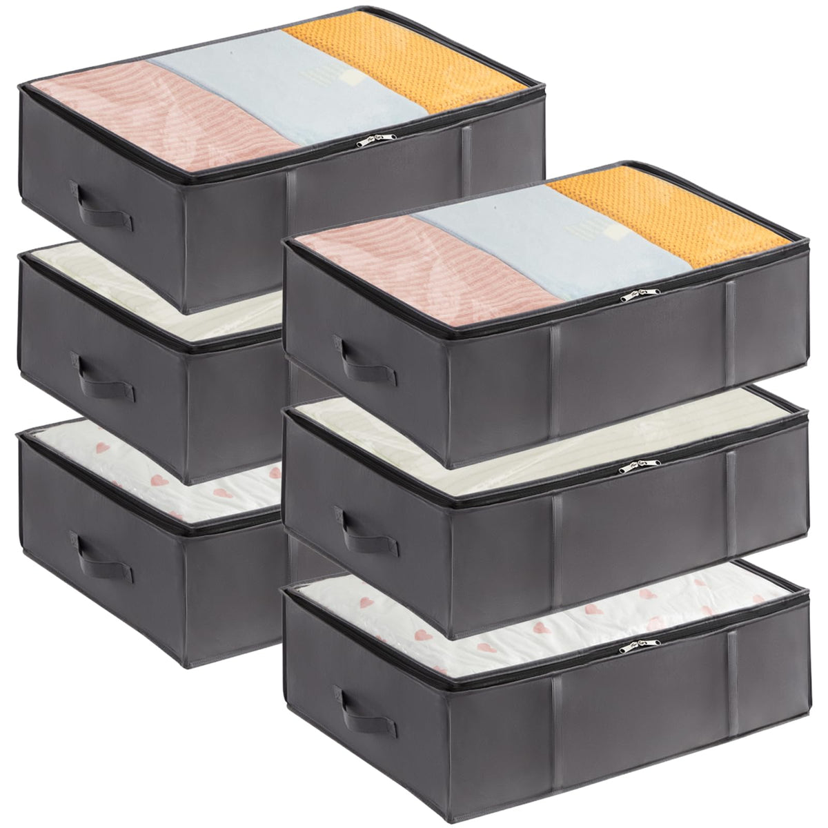 Lifewit 6 Pack 40L Under Bed Storage, Underbed Storage Boxes with lid Clothes Storage Bag Wardrobe Storage Organiser with Reinforced Handle