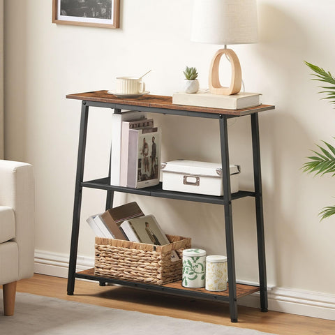 HOOBRO 3-Tier Slim Console Table, Narrow Hallway Table with Open Storage Shelves, Narrow Side Table, Behind Sofa Table for Small Space, Entryway