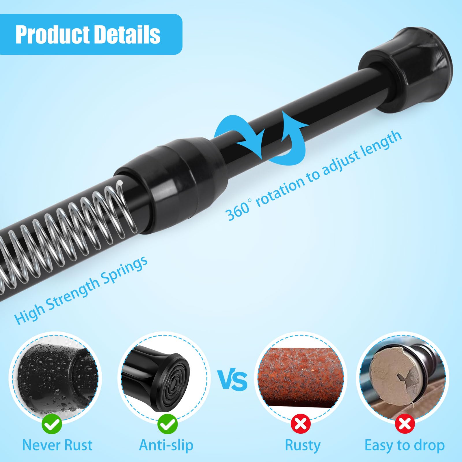 4 Piece Shower Rod Without Drill Stainless Steel Curtain Rod Holder Extendable Curtain Rod