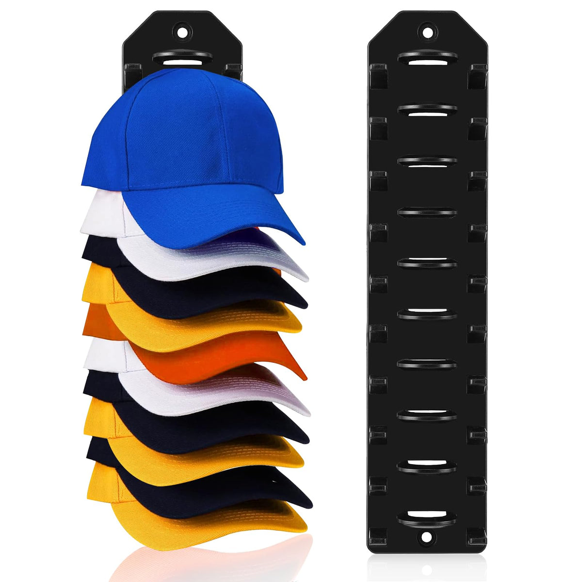 2 Pack Hat Organizer for Baseball Caps, Black Hats Racks Hooks for Wall