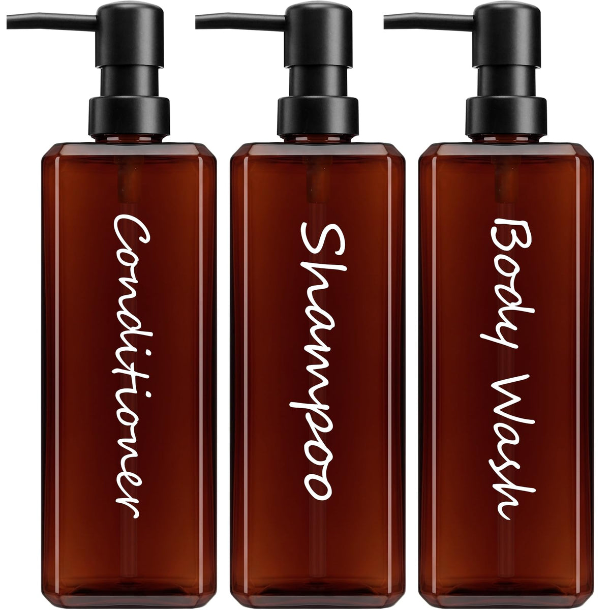 GMISUN Shampoo and Conditioner Dispenser, 17 Fl oz / 500ml Square Shower Gel Dispenser, Refillable Shampoo Bottles