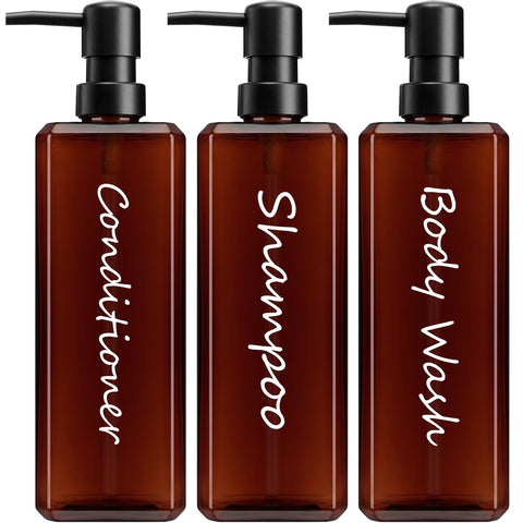 GMISUN Shampoo and Conditioner Dispenser, 17 Fl oz / 500ml Square Shower Gel Dispenser, Refillable Shampoo Bottles