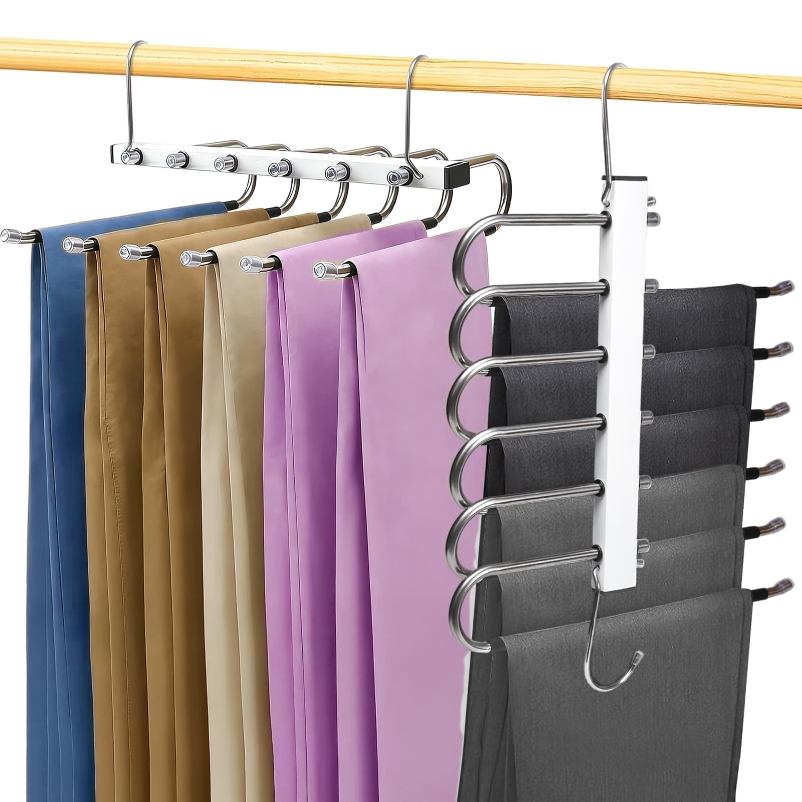 2 Pack Trouser Hangers Space Saving 6 In 1 Non-Slip Space Saving Hangers