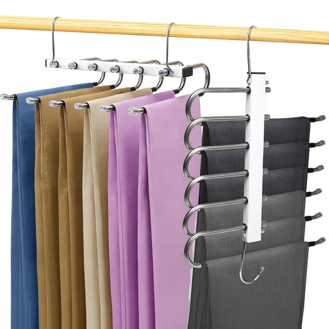 2 Pack Trouser Hangers Space Saving 6 In 1 Non-Slip Space Saving Hangers
