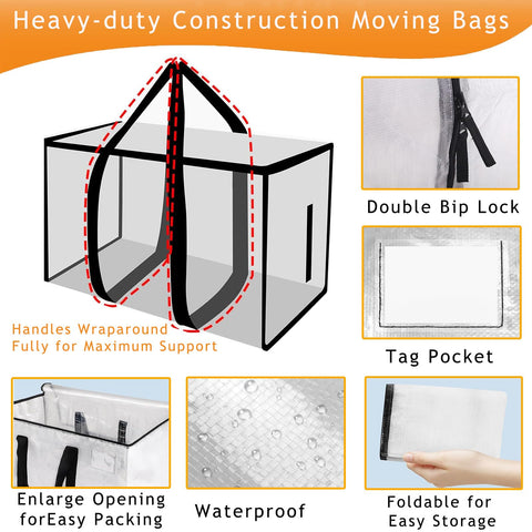 Clothes Storage Bags with Lids, 6 Pack Heavy-Duty Moving Bags for Moving, Clothes Storage, Laundry Bag, Packing, House Solutions（Transparent ）