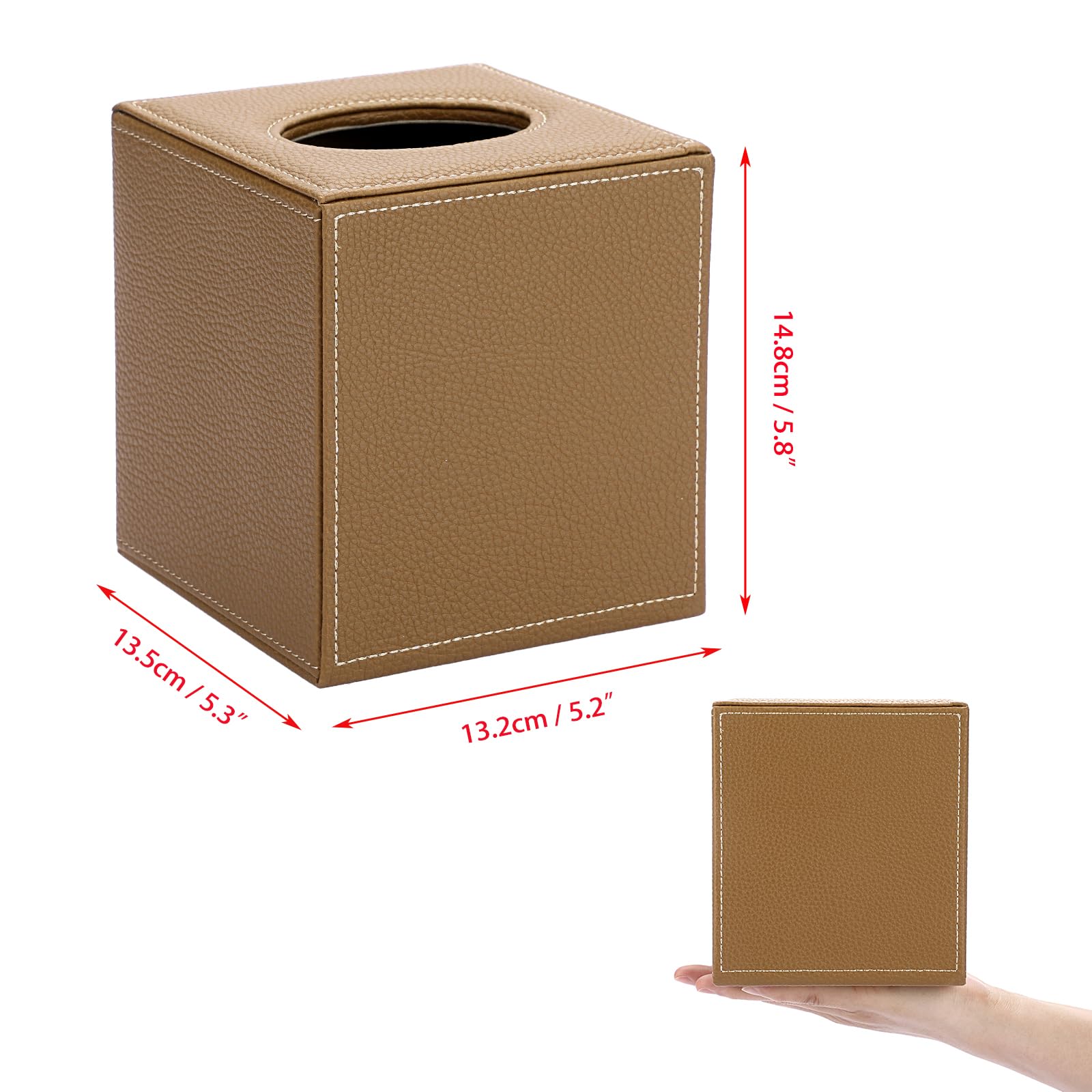 BTSKY PU Leather Square Tissue Box Cover, Camel Textured Tissue Box Holder
