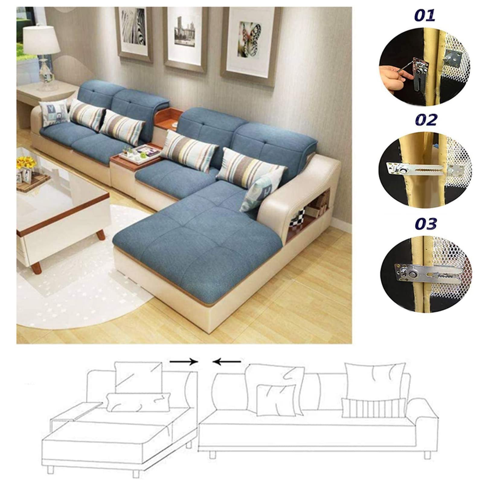 AWEN+ 4 Pack Sofa Connector Sectional Couch Connector Screws, Sectional Couch Sofa Replacement Parts Furniture