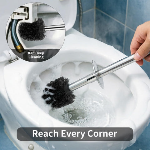 Zhujiehigh 1 Set Soft Silicone Toilet Brush & Holder with Steel Lid
