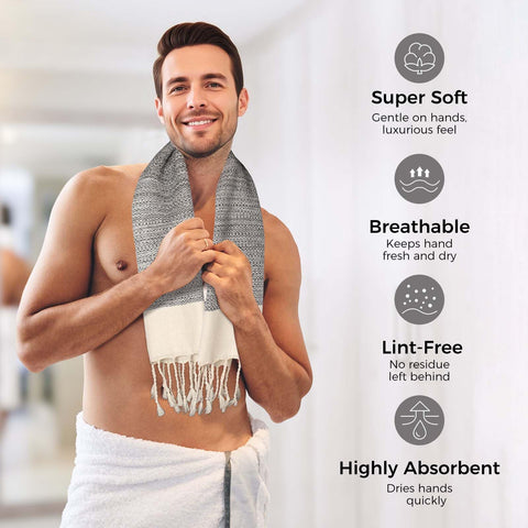 Ouxiaobai Hand Towels for Bathroom - Pack of 2 Turkish Hand Towels Set, Thin Decorative Tea Towel, 16x40 Inch Kitchen Cloth with Tassel