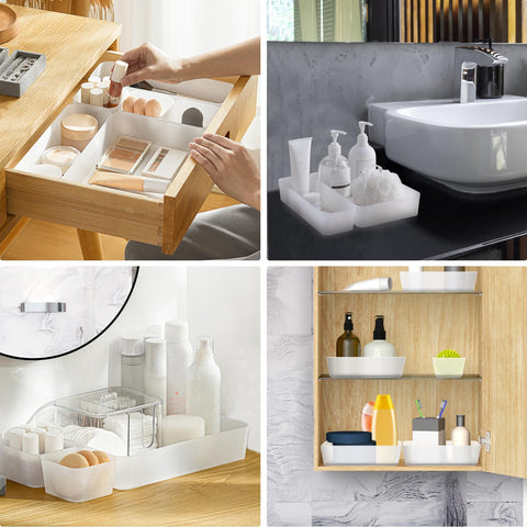 poeland 15 Pcs Drawer Organizer Tray Storage Box for Bedroom Dresser Bathroom Kitchen, Frosted
