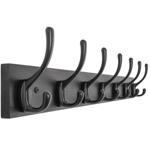 HONSKY Wall Coat Rack with 7 Double Hooks,50cm Wall Coat Hook,Wooden Coat and Towel Hanger Storage for Entryway, Bathroom, Bedroom