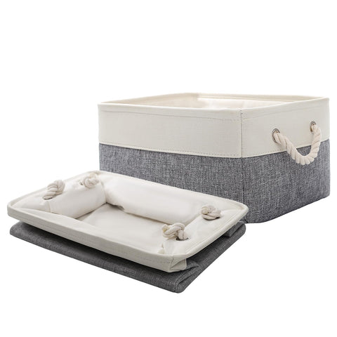 CREADARD Small Storage Box with Cotton Handles, Fabric Foldable Linen Canvas Wardrobe Storage Baskets for Living Room, Laundry Room