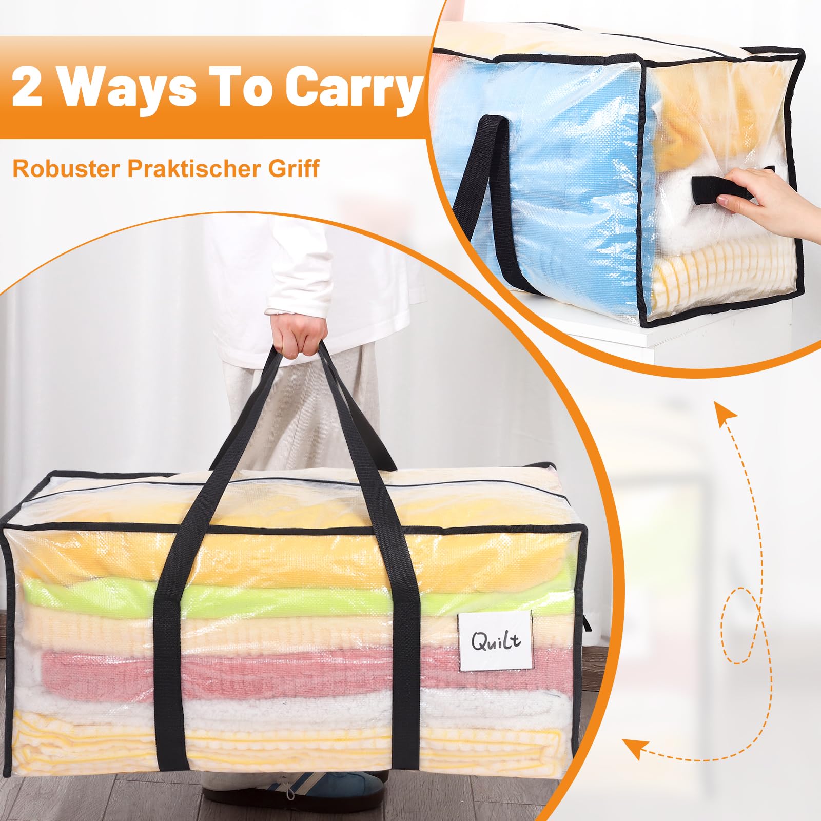 Dntorx 6 Pack 90L Moving Bags, Clear Waterproof Storage Totes