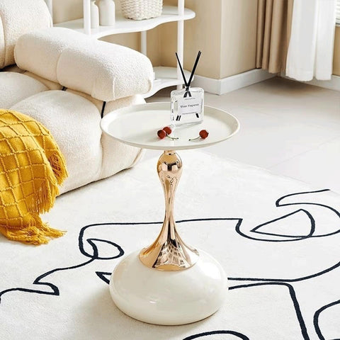 2-Pack Modern Round Side Table - White Tabletop & Gold Pedestal Base, Stylish Accent End Table for Living Room, Bedroom & Office (White Set)
