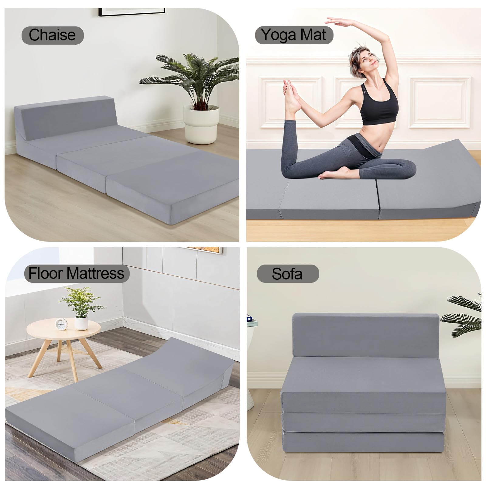MeMoreCool Folding Floor Mattress Single, 195x75cm, Grey