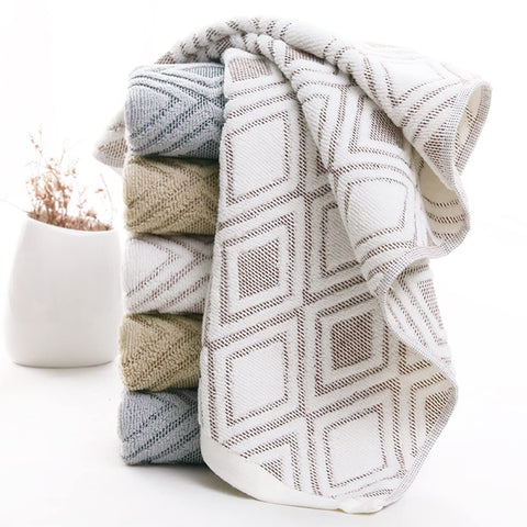 Pidada Hand Towels Set of 4 Diamond Pattern 100% Cotton Absorbent Soft Decorative Towel for Bathroom (Beige Brown)
