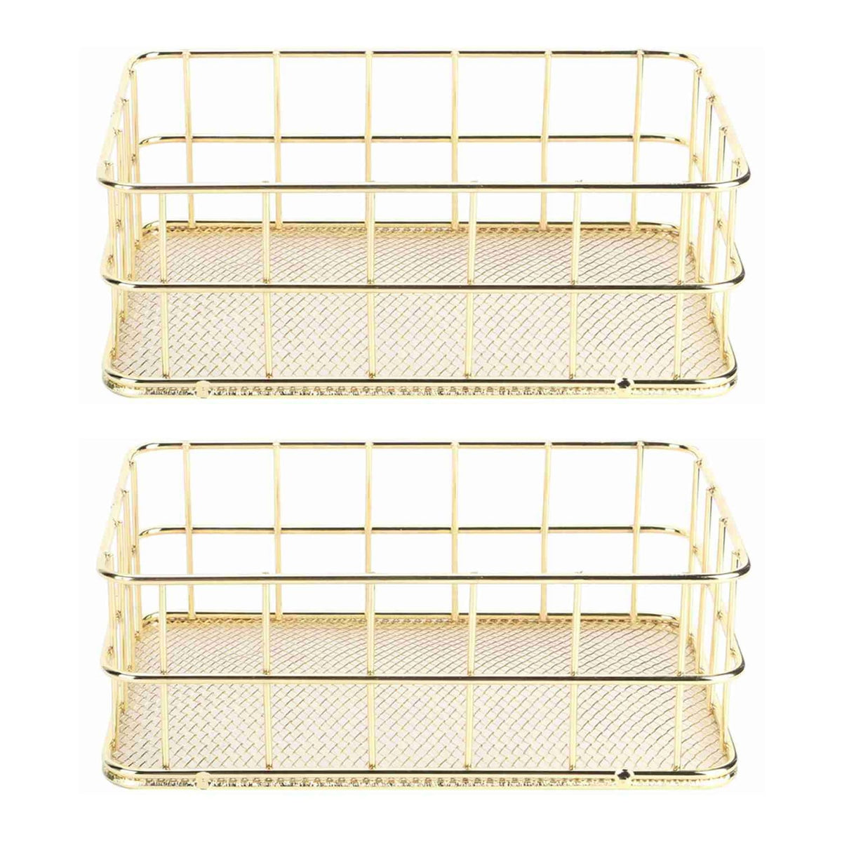 Hapivida 2 Pcs Wire Storage Basket, 17x12x6cm Golden Desktop Metal Storage Basket Iron Grid Storage Tray Net Organizer Bins for Kitchen, Pantry