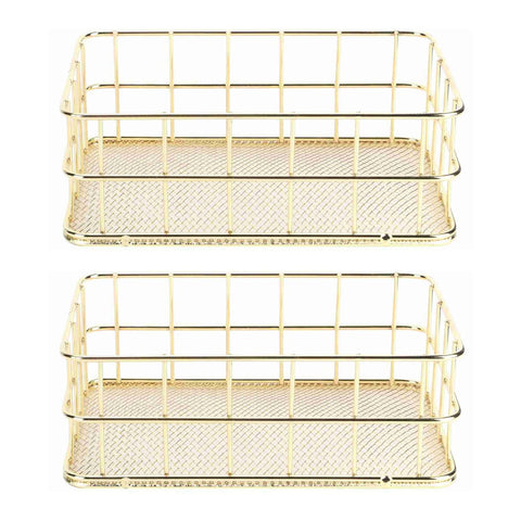 Hapivida 2 Pcs Wire Storage Basket, 17x12x6cm Golden Desktop Metal Storage Basket Iron Grid Storage Tray Net Organizer Bins for Kitchen, Pantry