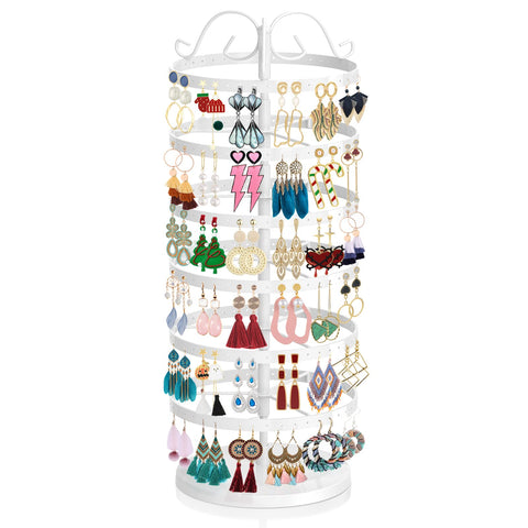 iDavosic.ly 6 Tier Metal Rotating Earring Holder Organizer Stand, White