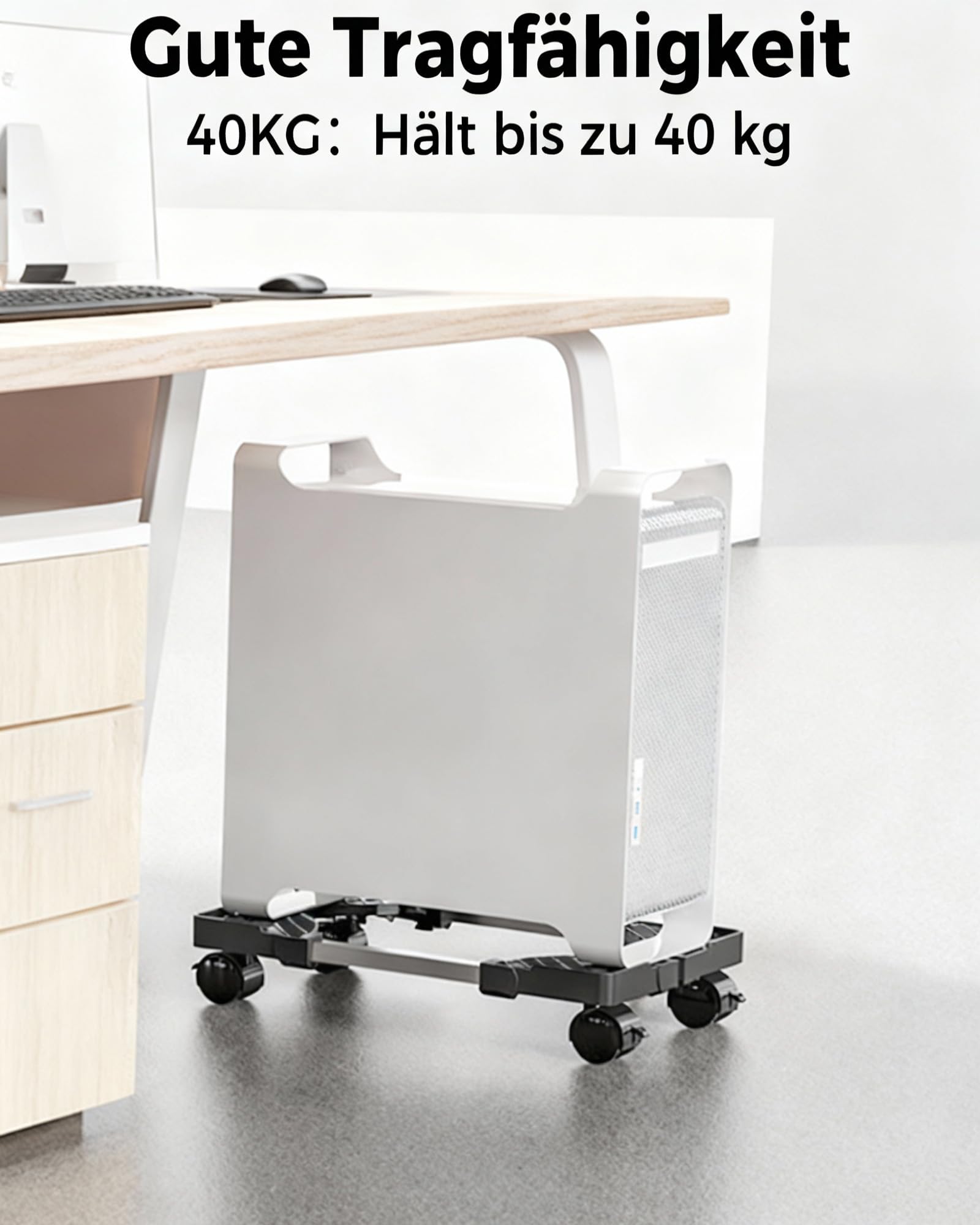 BOTEWO Mobile Aluminium PC Tower Stand - Adjustable Computer Trolley with Wheels, Supports Up to 60 Pounds