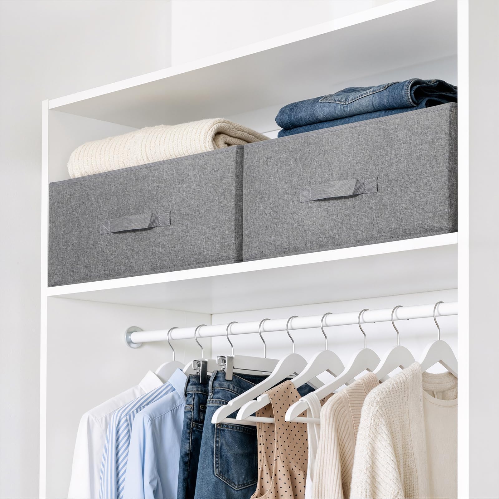 LAJIAKE Wardrobe Storage Organiser Boxes Set of 2 (50x40x20cm) – Large Clothes Storage Boxes with Removable Divider