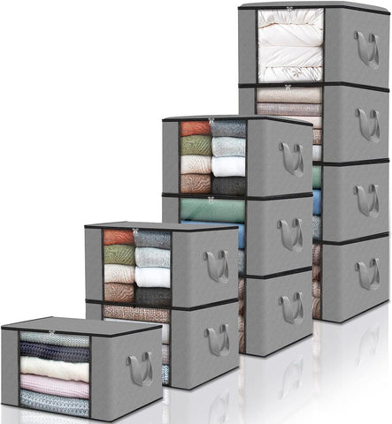 edihome, Clothes Storage Bag, (10 pieces), Wardrobe Organiser, with Reinforced Handles, Heavy Duty Cloth Pouches with Transparent Window