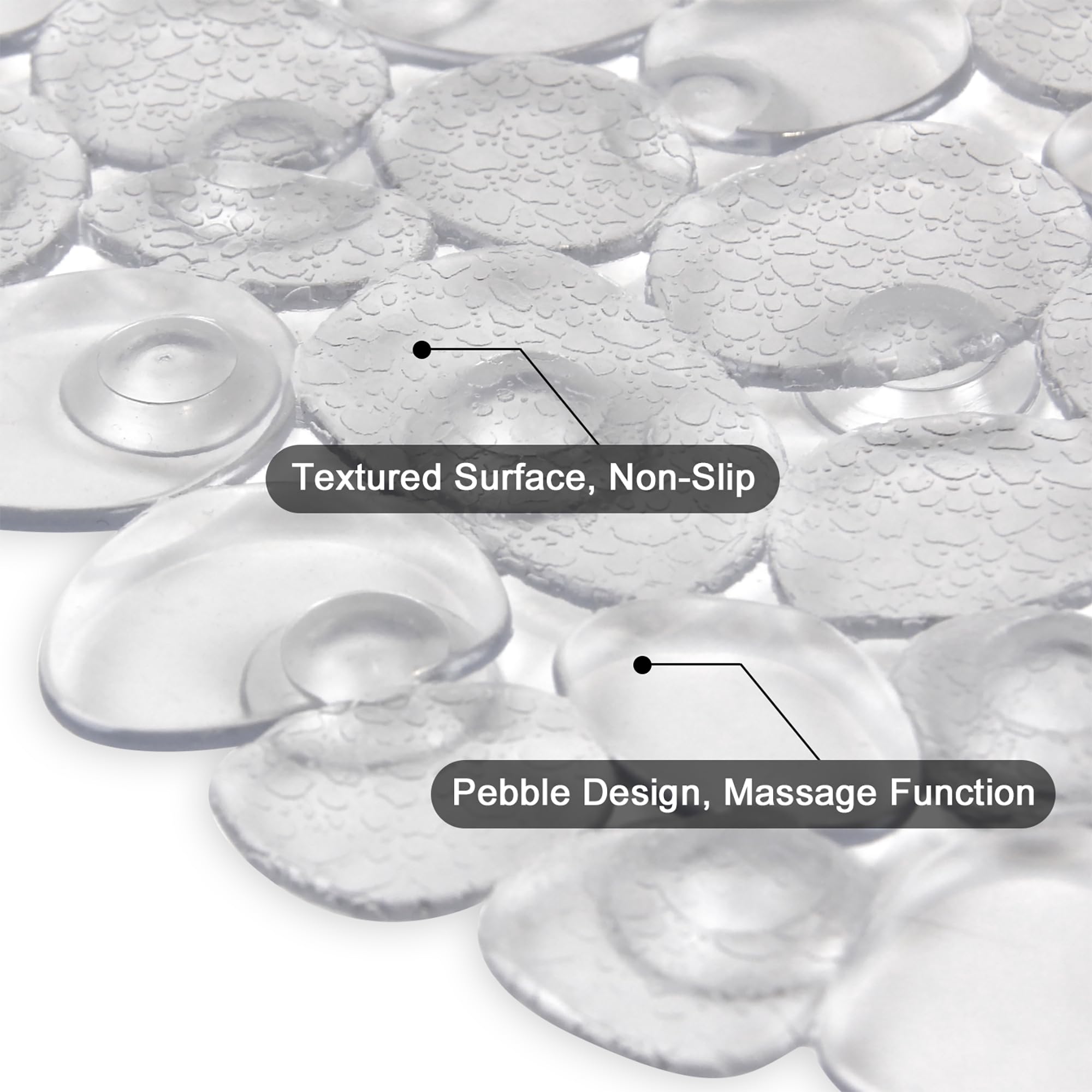 WELTRXE Non Slip Bath Mats for Inside Bath, 69 x 36 cm Clear Pebble Bath Mat Non Slip Anti Mould, Anti Slip Shower Mat