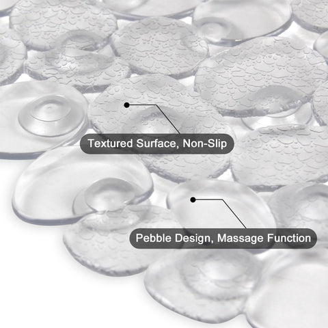 WELTRXE Non Slip Bath Mats for Inside Bath, 69 x 36 cm Clear Pebble Bath Mat Non Slip Anti Mould, Anti Slip Shower Mat