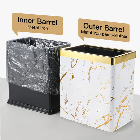 Small Bedroom Waste Bin,Trash Bin for Bathroom Office Hotel,White Gold