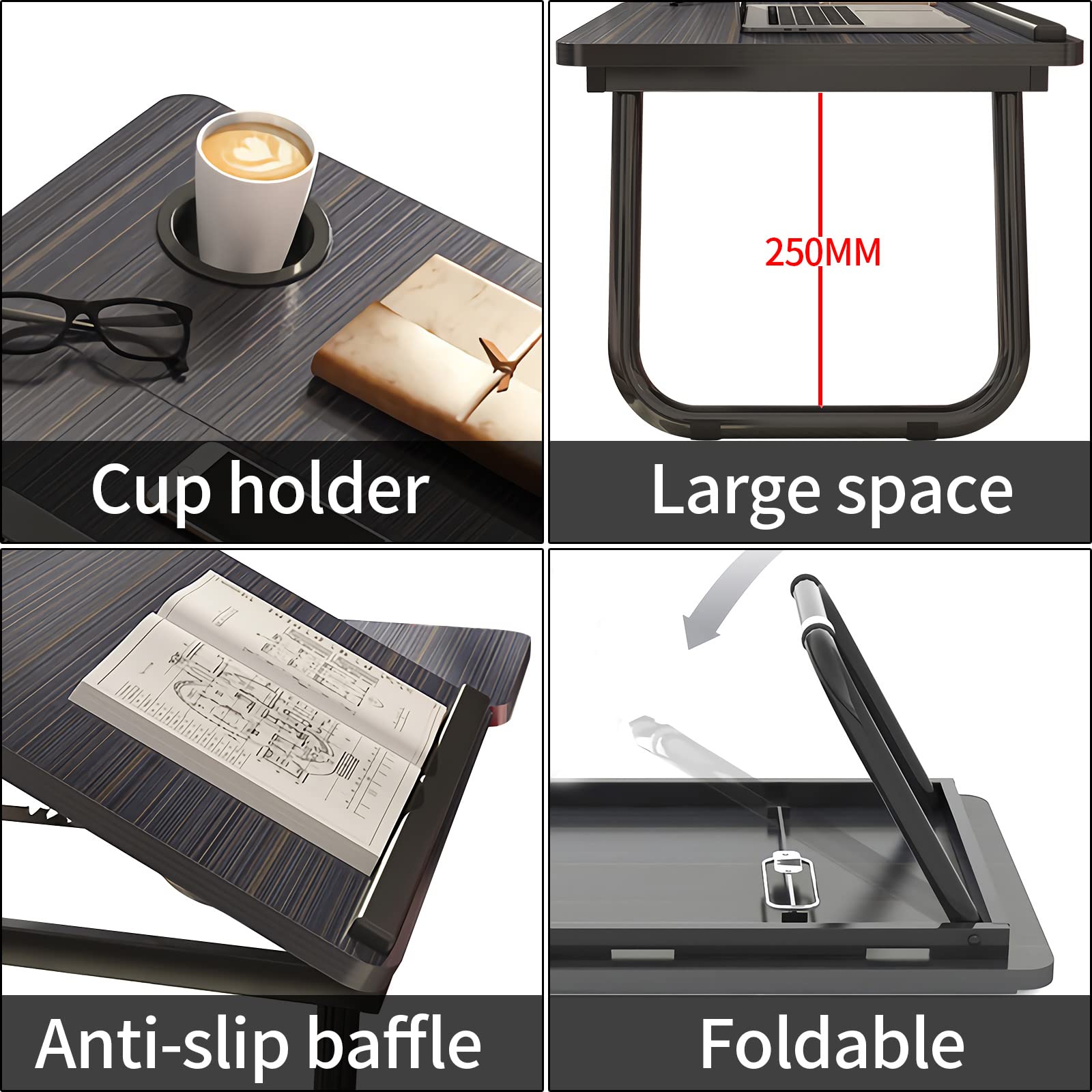 Laptop Desk, Laptop Bed Table with Foldable Legs & Cup Slot, Reading Holder Notebook Stand Breakfast Bed Tray Book Holder for Sofa, Bed, Terrace