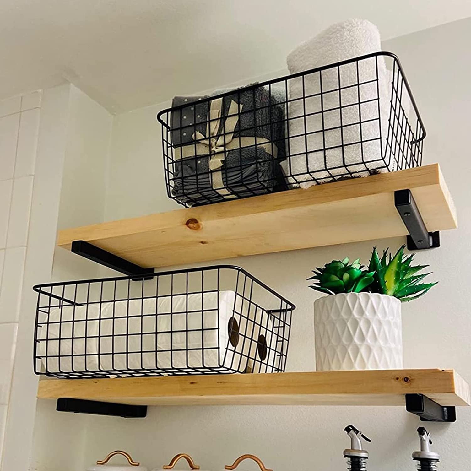 YOUNTHYE 6Pack Wire Storage Baskets, 28x22x11CM Pantry Organizers and Storage Black Wire Basket with Handle, Freezer Storage Organiser for Shelf