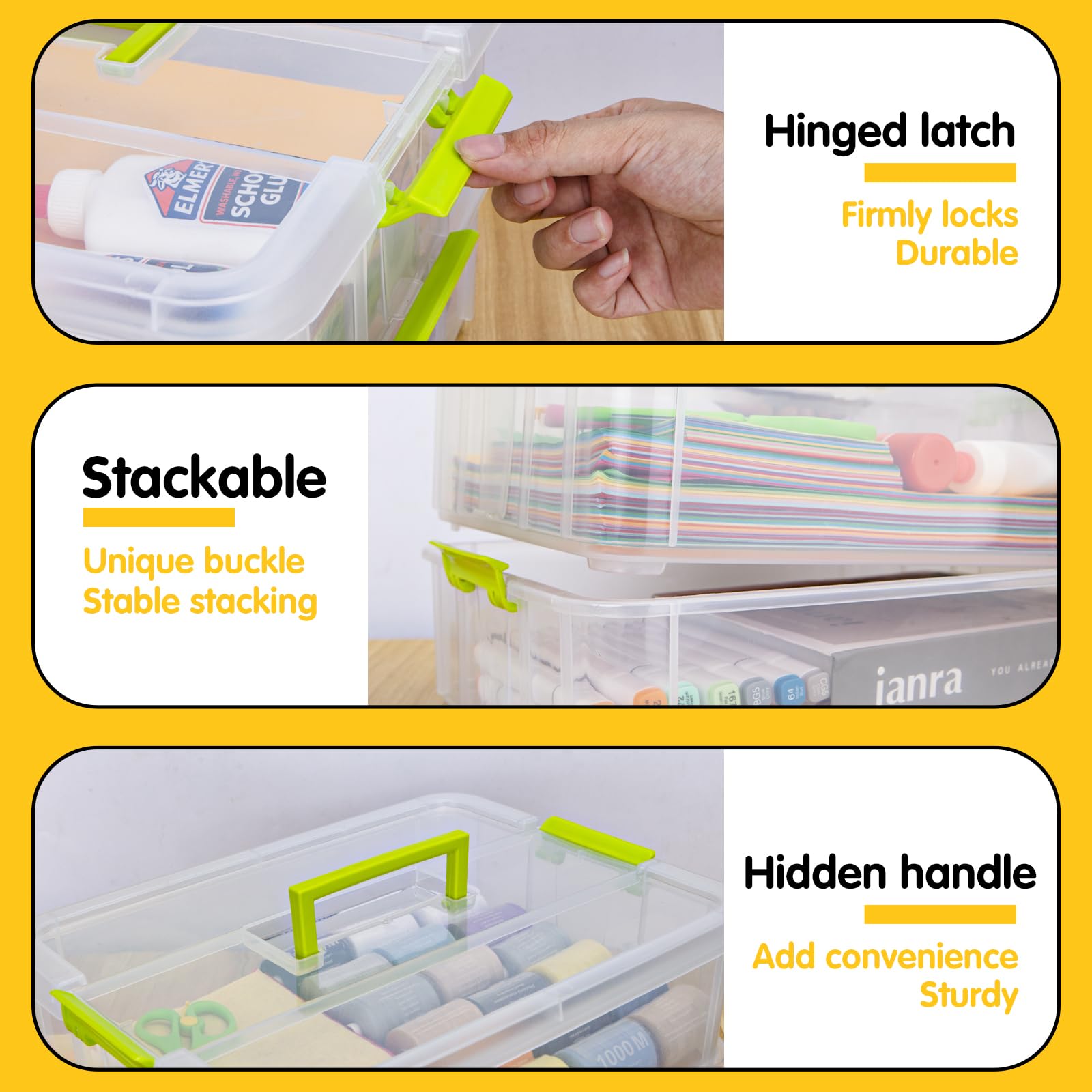 Creahaus 2 Layer Plastic Storage Containers with Lids, Multipurpose Clear Stack & Carry Box