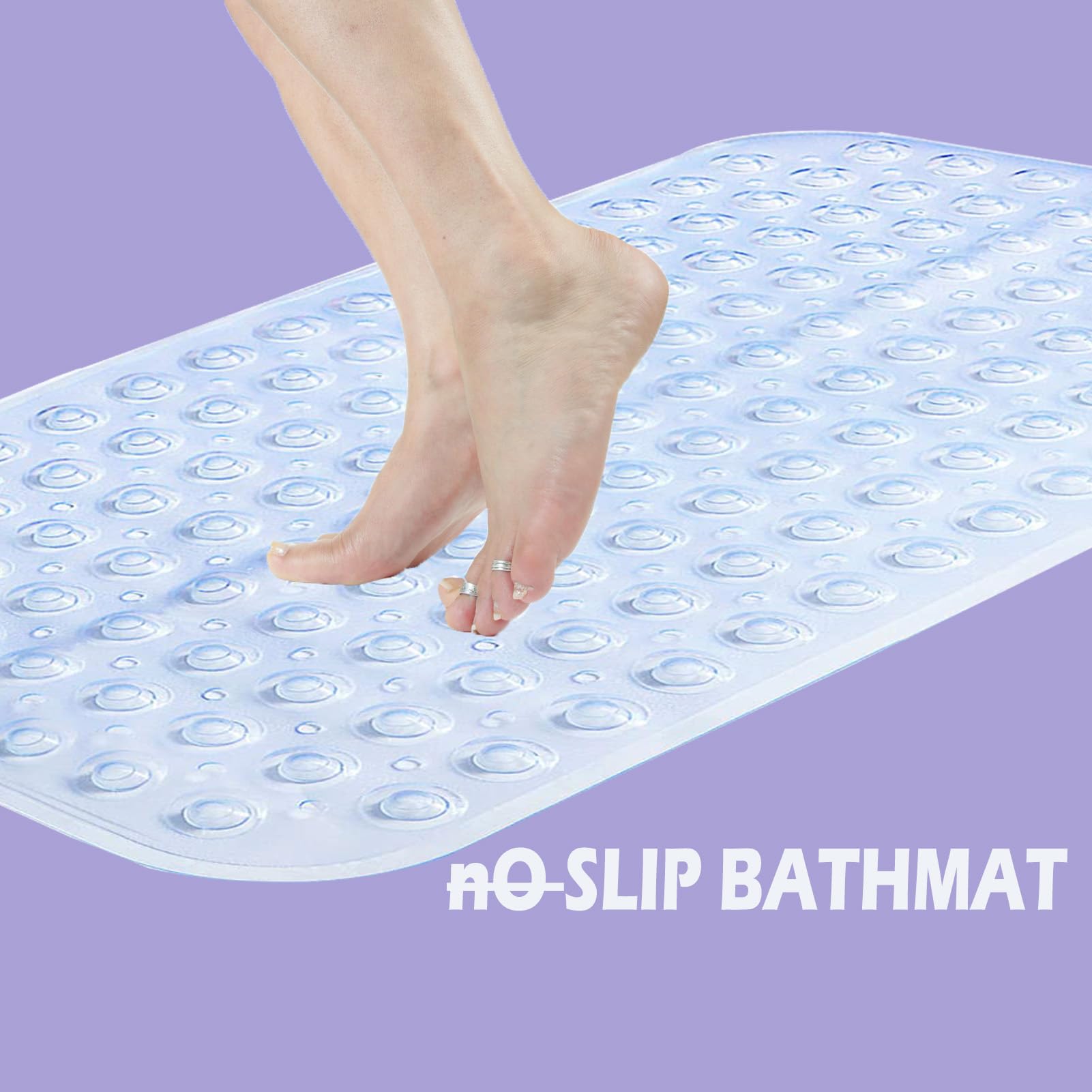 Non Slip Bath Mat, Uooker Anti Slip Shower Mat, Anti Mould Long Rubber Bathroom Mat 70x38cm with Drain Holes & Strong Suction Cups Grip